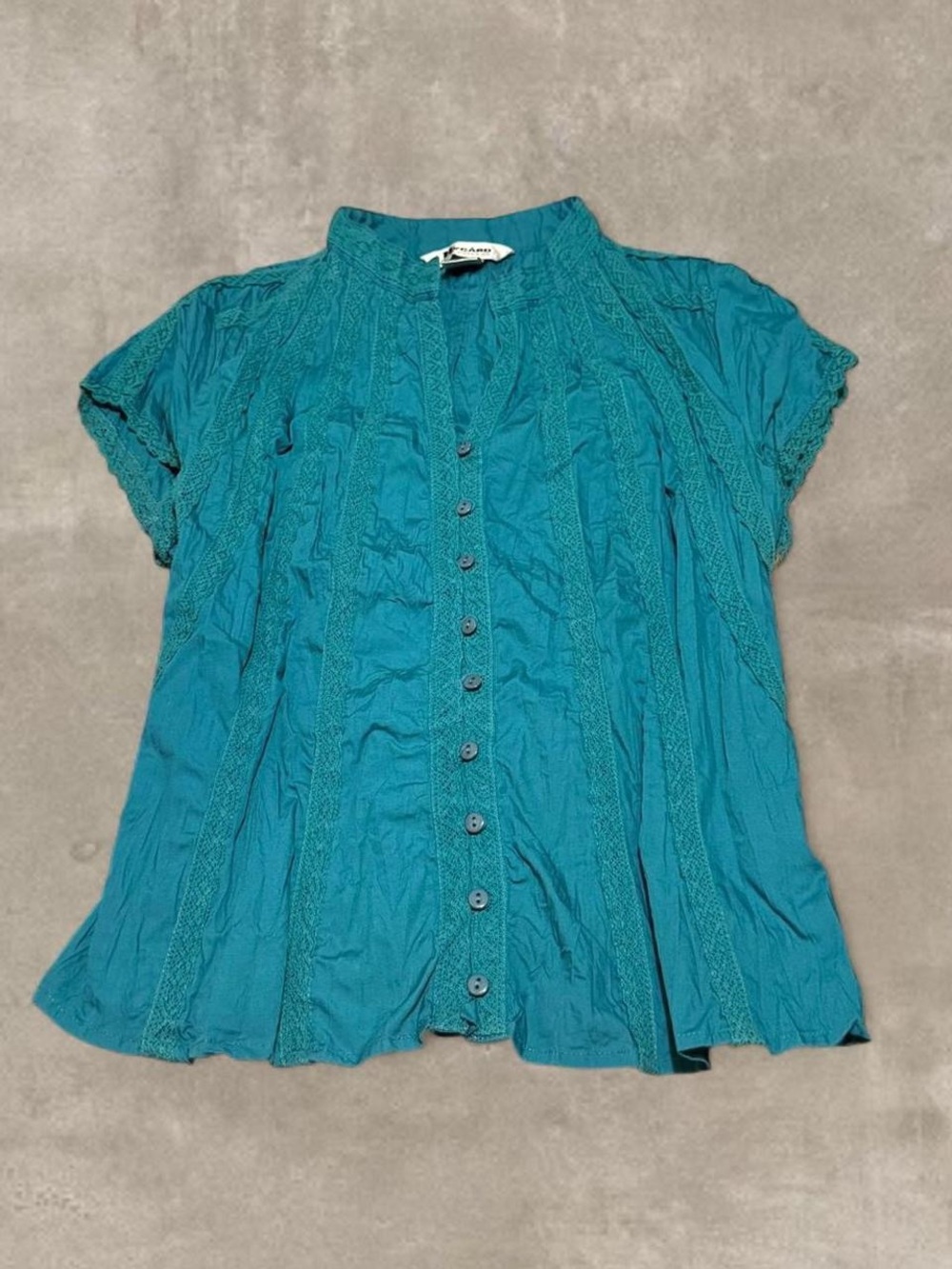 Teal Short-Sleeve Button Down Blouse
